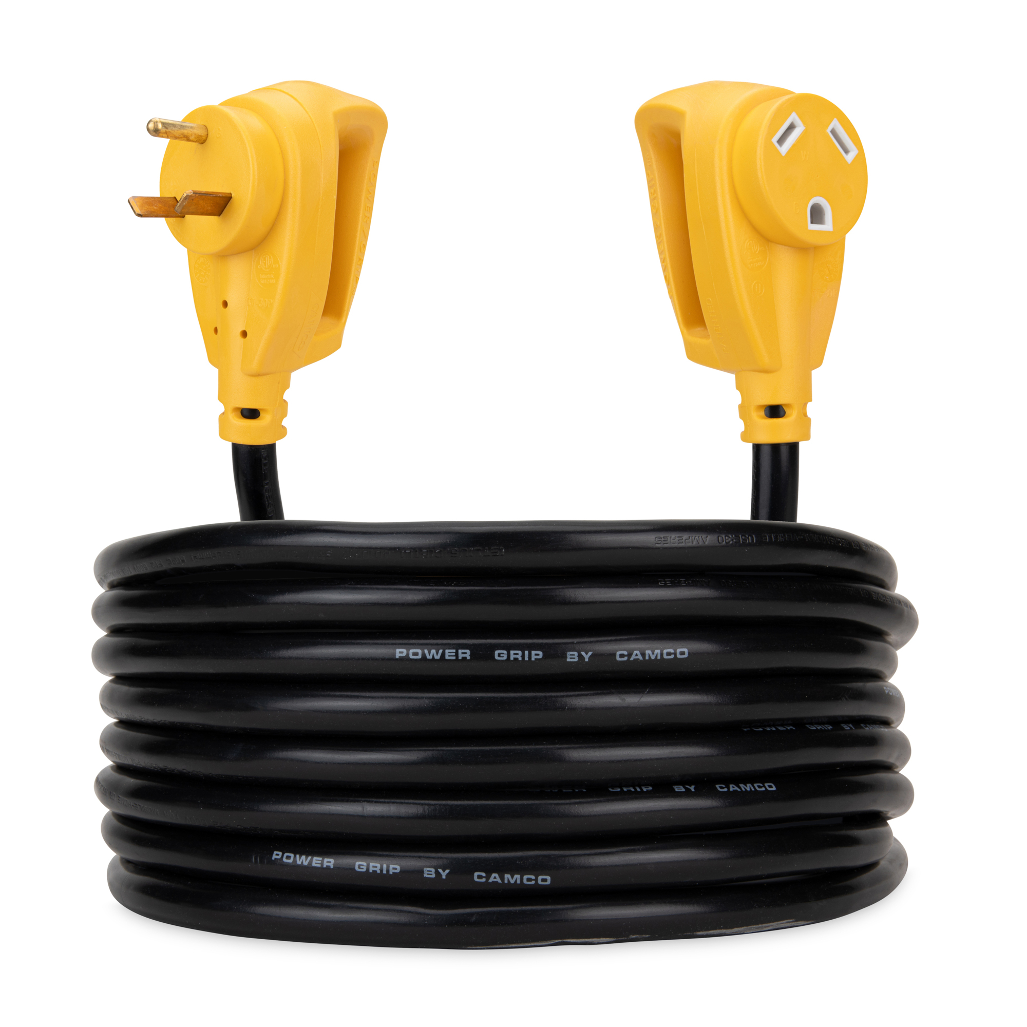 Camco Power Grip 30-Amp RV Extension Cord/Level 1 EV Charger, 25' Length, 125V/3750W, 10-Guage Wires, NEMA TT-30P Standard x TT-30R Locking, ETL Listed to CSA/UL Standards